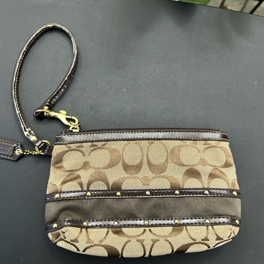 Vintage Coach Brown and Tan Wristlet Clutch
